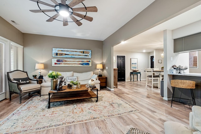 348 Sunset Cv Unit 413, Branson, MO 65616 - living room featuring ceiling fan and light wood-style floors
