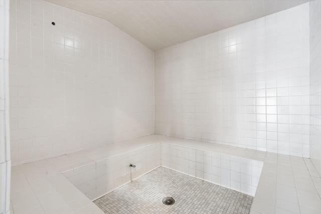 348 Sunset Cv Unit 413, Branson, MO 65616 - bathroom with tile patterned flooring, tile walls, and lofted ceiling