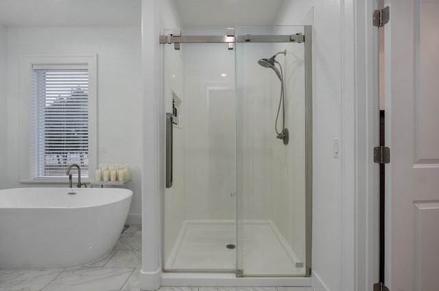 4113 S Farm Rd Unit 223, Rogersville, MO 65742 - full bath with a stall shower, a soaking tub, and marble finish floors