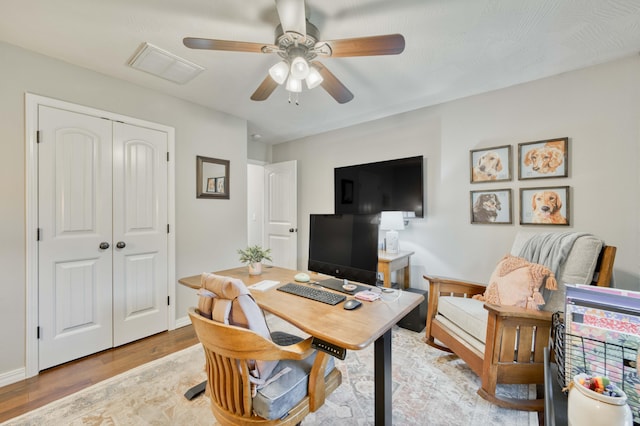 1251 S Rosemoor Dr, Nixa, MO 65714 - office with ceiling fan and light wood-type flooring