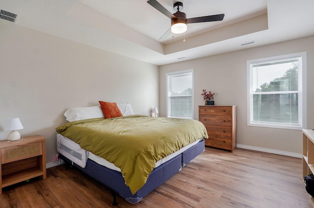 816 S Rockburn Ct, Nixa, MO 65714 - bedroom featuring light wood-style floors, a raised ceiling, and multiple windows