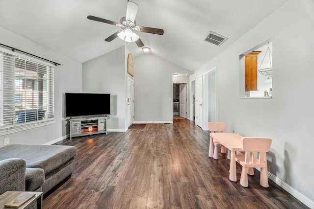 701 Lexington Cir, Clever, MO 65631 - living area with lofted ceiling, dark wood-style floors, and ceiling fan