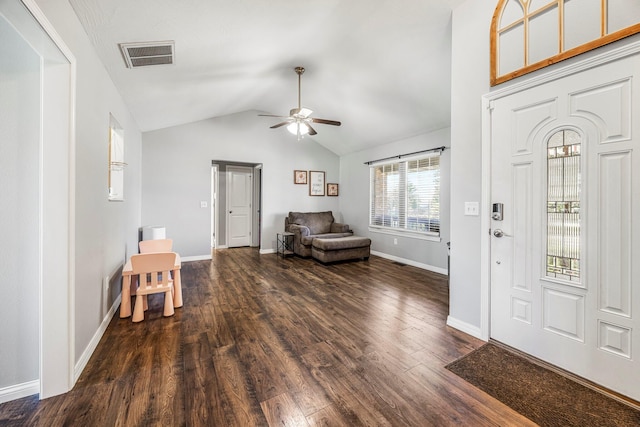 701 Lexington Cir, Clever, MO 65631 - foyer with dark wood-type flooring, ceiling fan, and vaulted ceiling
