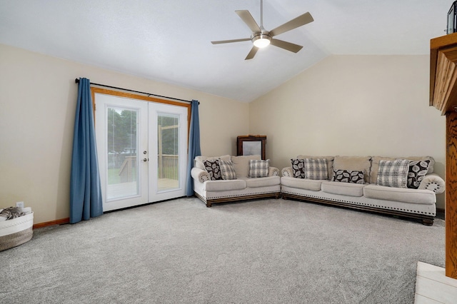 431 S Yellowwood Dr, Springfield, MO 65809 - living area featuring french doors, ceiling fan, light carpet, and lofted ceiling