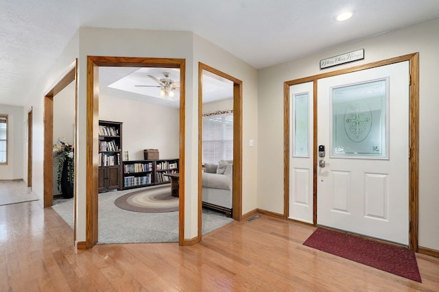 431 S Yellowwood Dr, Springfield, MO 65809 - entryway with light wood-style floors, a ceiling fan, and recessed lighting