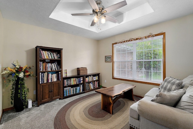 431 S Yellowwood Dr, Springfield, MO 65809 - living area featuring carpet, a tray ceiling, and ceiling fan