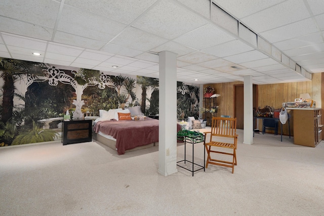 667 S Broadview Dr, Springfield, MO 65809 - carpeted bedroom with a paneled ceiling and wooden walls
