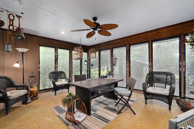 667 S Broadview Dr, Springfield, MO 65809 - sunroom / solarium featuring a ceiling fan, recessed lighting, and outdoor dining space