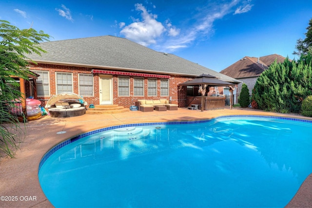 318 Fox Fire Ct, Joplin, MO 64801 - swimming pool featuring an outdoor hangout area, a gazebo, a patio area, and entry steps