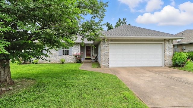 205 W Hunter Dr, Nixa, MO 65714 - single story home with an attached garage, concrete driveway, a front lawn, a shingled roof, and brick siding