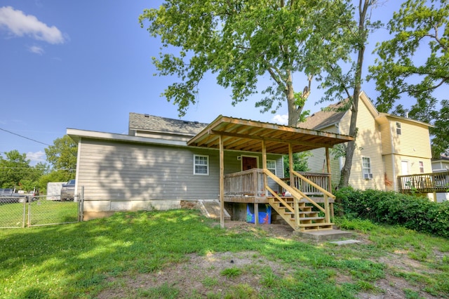 1027 S Orner St, Carthage, MO 64836 - rear view of house with a gate, a deck, and stairway
