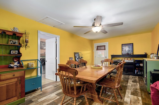 1648 N Yates Ave, Springfield, MO 65803 - dining area with wood finished floors and ceiling fan