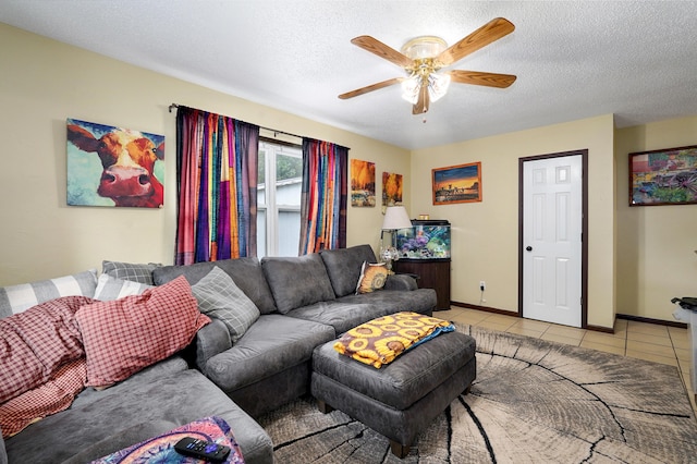 1648 N Yates Ave, Springfield, MO 65803 - living area with light tile patterned flooring, ceiling fan, and a textured ceiling
