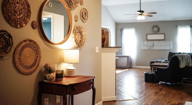 921 Woodhurst Dr, Marshfield, MO 65706 - corridor featuring hardwood / wood-style flooring and lofted ceiling