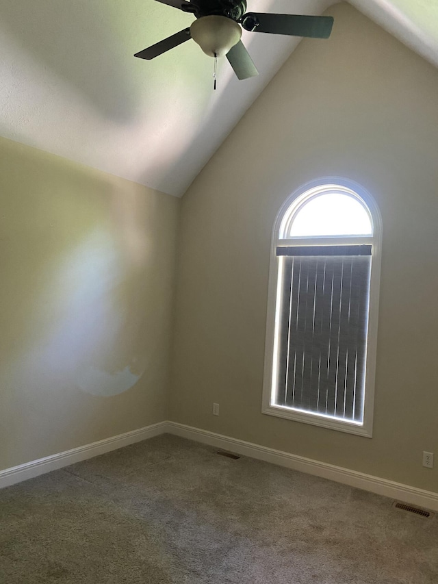 2114 E Finch St, Ozark, MO 65721 - empty room with a ceiling fan, vaulted ceiling, and carpet floors