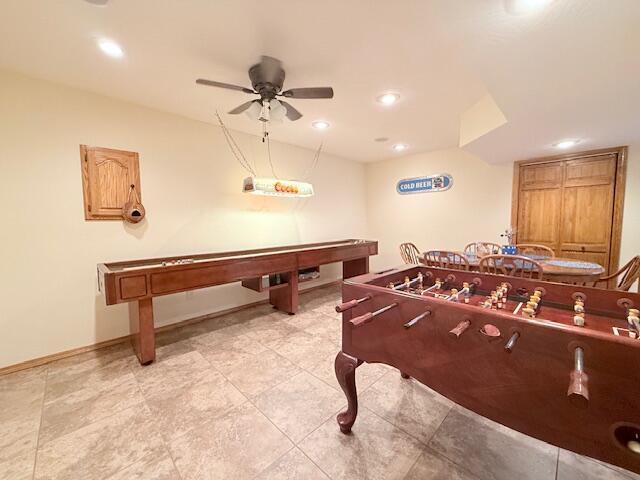 3086 S Suburban Ave, Springfield, MO 65807 - game room with ceiling fan, recessed lighting, and light tile patterned floors