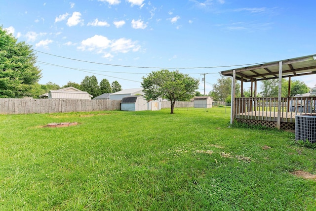 502 Sunrise St, Strafford, MO 65757 - fenced backyard featuring a shed and a wooden deck
