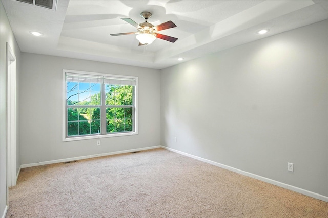 184 Crestwood Dr, Marshfield, MO 65706 - unfurnished room with a tray ceiling, carpet flooring, ceiling fan, and recessed lighting
