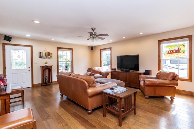 120 E Kennedy Blvd, Buffalo, MO 65622 - living area with hardwood / wood-style flooring, recessed lighting, and ceiling fan