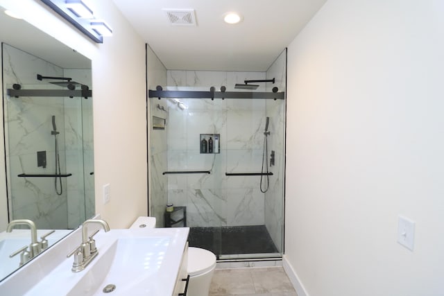1224 S Mulberry Ave, Springfield, MO 65802 - bathroom featuring marble finish flooring, vanity, a marble finish shower, and recessed lighting