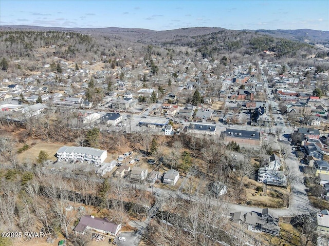 drone / aerial view featuring a mountain view