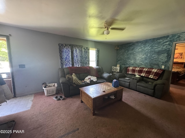 3205 Creamton Dr, Lake Como, PA 18437 - living area with plenty of natural light, a ceiling fan, carpet floors, and wallpapered walls