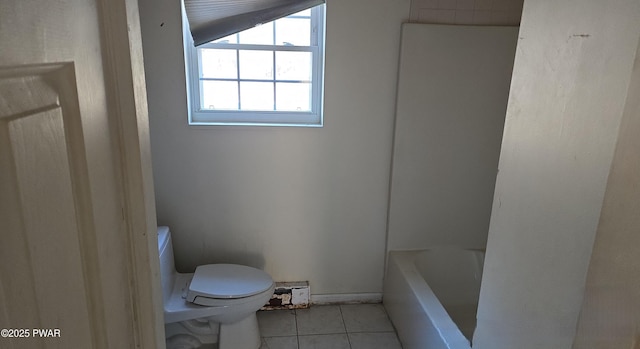 full bath featuring tile patterned flooring, toilet, a bathtub, and walk in shower