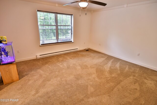 174 Laverne Dr, Dingmans Ferry, PA 18328 - unfurnished room with a baseboard heating unit, carpet, and a ceiling fan