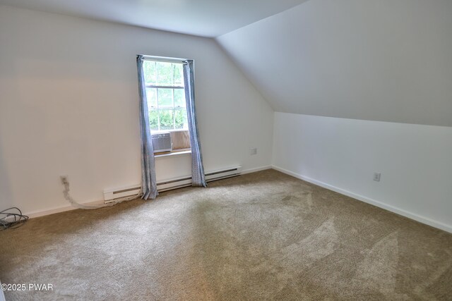 174 Laverne Dr, Dingmans Ferry, PA 18328 - bonus room featuring carpet flooring, lofted ceiling, a baseboard radiator, and cooling unit