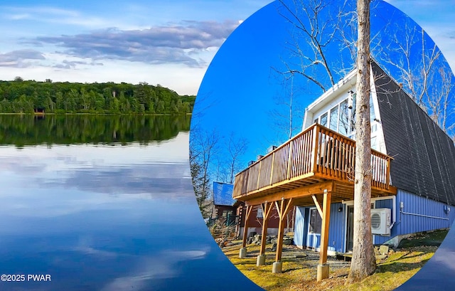 176 Fawn Lake Dr, Hawley, PA 18428 - surrounding community with a deck with water view, ac unit, and a forest view
