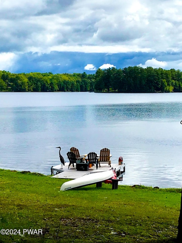 176 Fawn Lake Dr, Hawley, PA 18428 - dock area with a water view and a forest view