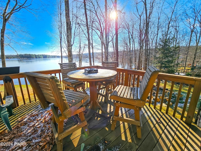 deck with a water view