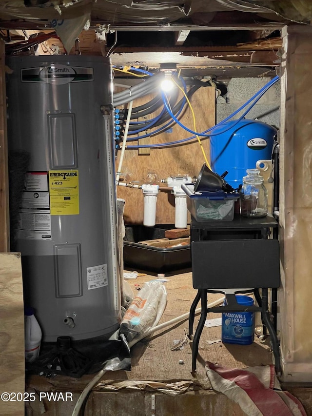 utility room featuring electric water heater