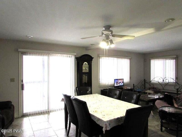 dining space with ceiling fan