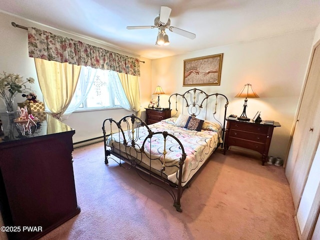 bedroom with ceiling fan and carpet flooring