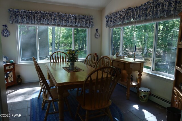 143 Heritage Dr, Lackawaxen, PA 18435 - tiled dining space featuring a baseboard radiator and baseboards