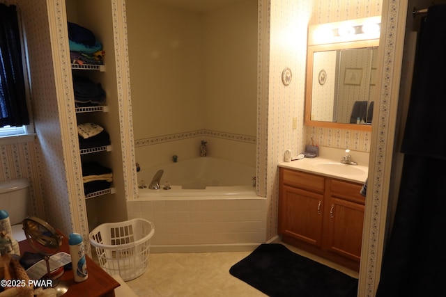 143 Heritage Dr, Lackawaxen, PA 18435 - full bathroom featuring wallpapered walls, a bath, and vanity
