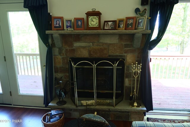 143 Heritage Dr, Lackawaxen, PA 18435 - detailed view of a fireplace and wood finished floors
