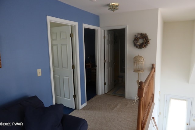 143 Heritage Dr, Lackawaxen, PA 18435 - hallway with an upstairs landing and carpet flooring