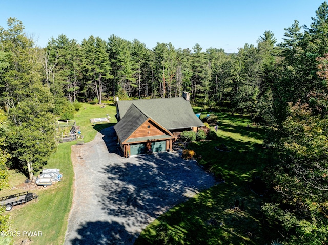 drone / aerial view with a forest view
