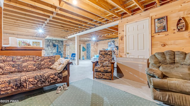living room with concrete floors