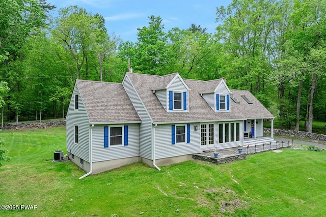 501 Towpath Rd, Hawley, PA 18428 - view of front of property with a front lawn, central air condition unit, roof with shingles, and french doors