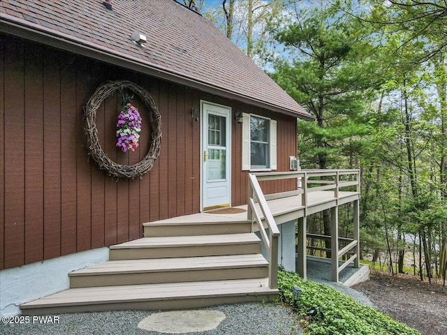 32 White Oak Dr, Lakeville, PA 18438 - doorway to property featuring a shingled roof