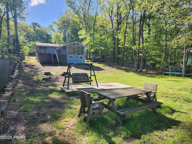 135 Outer Dr, Dingmans Ferry, PA 18328 - view of grassy yard featuring a wooden deck