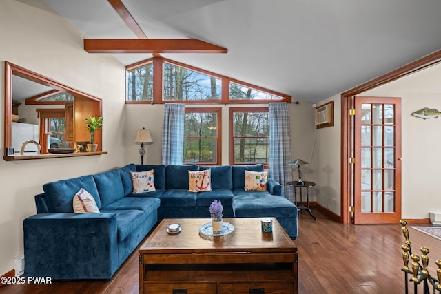 135 Outer Dr, Dingmans Ferry, PA 18328 - living area featuring wood-type flooring, plenty of natural light, baseboards, and a wall mounted air conditioner