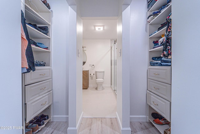 walk in closet featuring light hardwood / wood-style floors