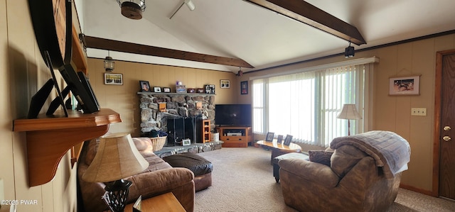26 Moes Mnr, Tyler Hill, PA 18469 - carpeted living room featuring a stone fireplace