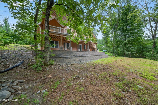 120 Milford Estates Dr, Milford, PA 18337 - view of yard featuring a wooden deck and stairway