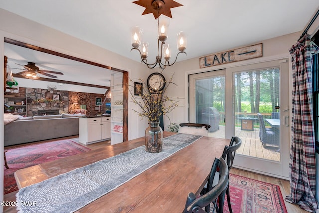 803 Deerfield Rd, Lake Ariel, PA 18436 - dining space featuring wood finished floors, ceiling fan, and a chandelier