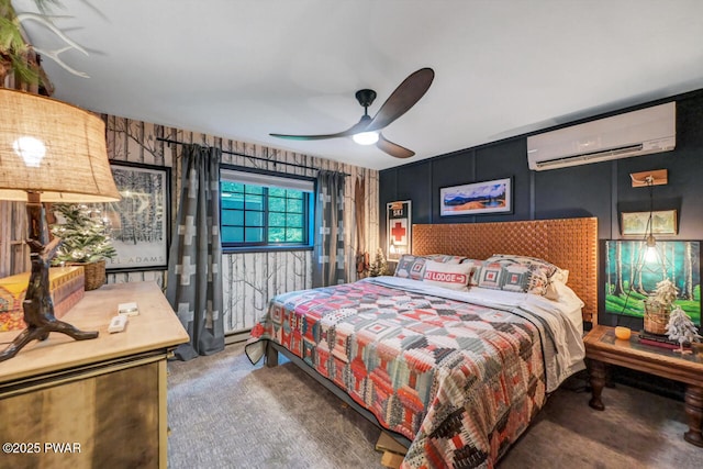 803 Deerfield Rd, Lake Ariel, PA 18436 - bedroom with a wall mounted AC, carpet floors, and a ceiling fan